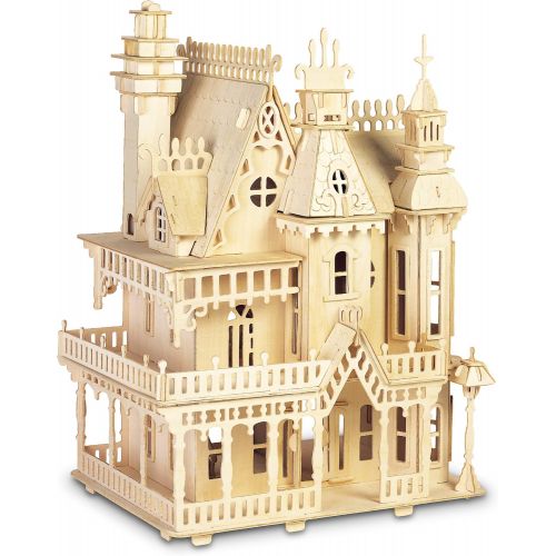  Puzzled 3D Puzzle Fantasy Villa Dollhouse Set Wood Craft Construction Model Kit, Fun & Educational DIY Wooden Toy Assemble Unfinished Craft Hobby Puzzle to Build and Paint for Deco