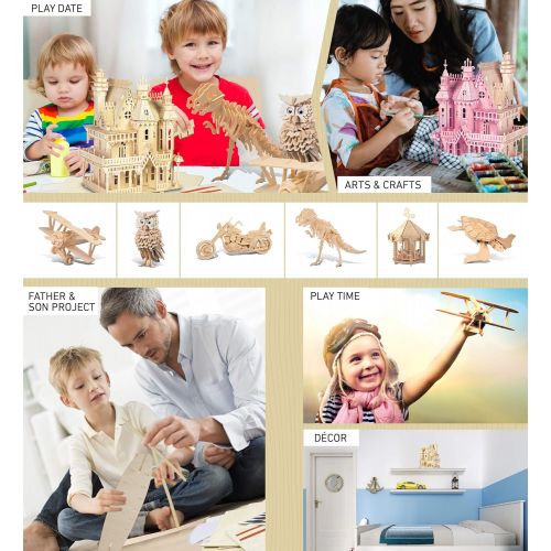  Puzzled 3D Puzzle Fantasy Villa Dollhouse Set Wood Craft Construction Model Kit, Fun & Educational DIY Wooden Toy Assemble Unfinished Craft Hobby Puzzle to Build and Paint for Deco