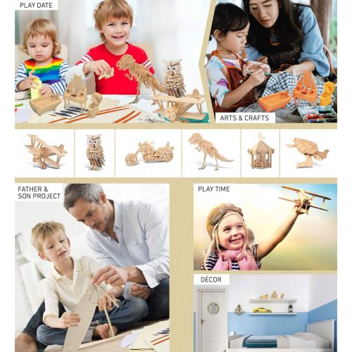  Puzzled 3D Puzzle Bathroom Dollhouse Furniture Set Wood Craft Construction Model Kit, Fun & Educational DIY Wooden Toy Assemble Model Unfinished Crafting Hobby Puzzle to Build & Pa