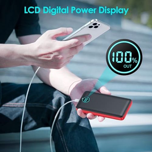  Portable Charger Power Bank 30,800mAh LCD Display Power Bank,25W PD Fast Charging +QC 4.0 Quick Phone Charging Power Bank Tri-Outputs Battery Pack Compatible with iPhone,Android etc(Red & Black)