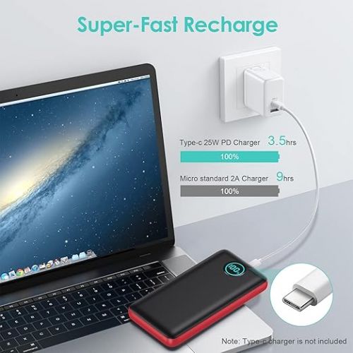  Portable Charger Power Bank 30,800mAh LCD Display Power Bank,25W PD Fast Charging +QC 4.0 Quick Phone Charging Power Bank Tri-Outputs Battery Pack Compatible with iPhone,Android etc(Red & Black)