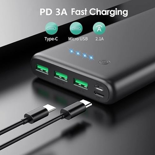  Portable Charger 36800mAh,4 Outputs Power Bank, Dual Input 5V/3A External Battery Pack,USB-C in&Out High-Speed Charging Backup Charger Compatible with iPhone 15/14/13,Samsung S23 Android Phone etc