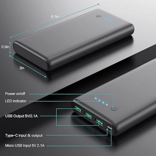  Portable Charger 36800mAh,4 Outputs Power Bank, Dual Input 5V/3A External Battery Pack,USB-C in&Out High-Speed Charging Backup Charger Compatible with iPhone 15/14/13,Samsung S23 Android Phone etc