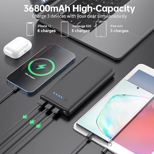  Portable Charger 36800mAh,4 Outputs Power Bank, Dual Input 5V/3A External Battery Pack,USB-C in&Out High-Speed Charging Backup Charger Compatible with iPhone 15/14/13,Samsung S23 Android Phone etc