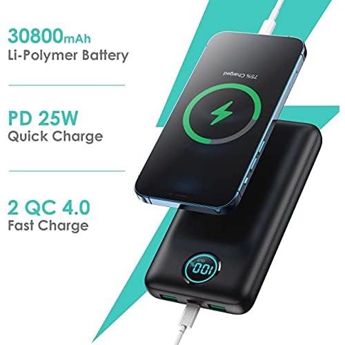  Portable Charger Power Bank 30,800mAh LCD Display Power Bank,25W PD Fast Charging +QC 4.0 Quick Phone Charging Power Bank Tri-Outputs Battery Pack Compatible with iPhone,Android etc(Black)