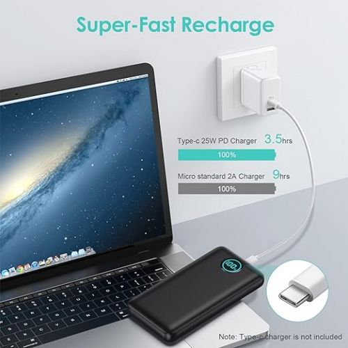  Portable Charger Power Bank 30,800mAh LCD Display Power Bank,25W PD Fast Charging +QC 4.0 Quick Phone Charging Power Bank Tri-Outputs Battery Pack Compatible with iPhone,Android etc(Black)