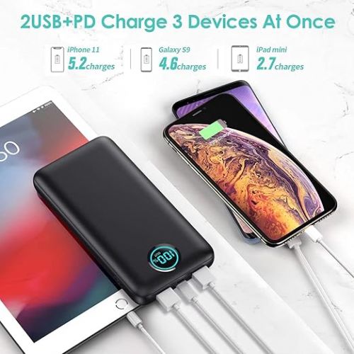  Portable Charger Power Bank 30,800mAh LCD Display Power Bank,25W PD Fast Charging +QC 4.0 Quick Phone Charging Power Bank Tri-Outputs Battery Pack Compatible with iPhone,Android etc(Black)