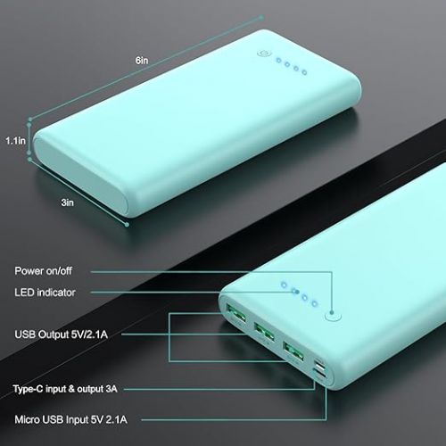  Portable Charger 36800mAh,4 Outputs Power Bank, Dual Input 5V/3A External Battery Pack,USB-C in&Out High-Speed Charging Backup Charger Compatible with iPhone 15/14/13,Samsung Android Phone etc-Green