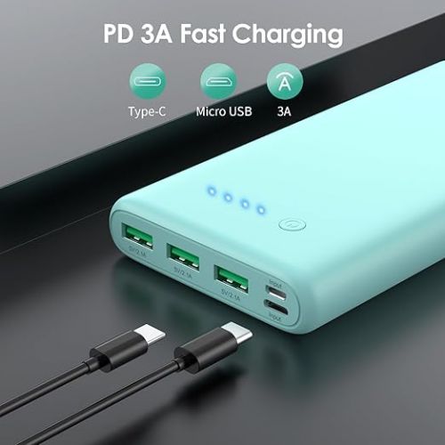  Portable Charger 36800mAh,4 Outputs Power Bank, Dual Input 5V/3A External Battery Pack,USB-C in&Out High-Speed Charging Backup Charger Compatible with iPhone 15/14/13,Samsung Android Phone etc-Green