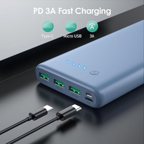  Portable Charger 36800mAh,4 Outputs Power Bank, Dual Input 5V/3A External Battery Pack,USB-C in&Out High-Speed Charging Backup Charger Compatible with iPhone 15/14/13,Samsung Android Phone etc-Blue