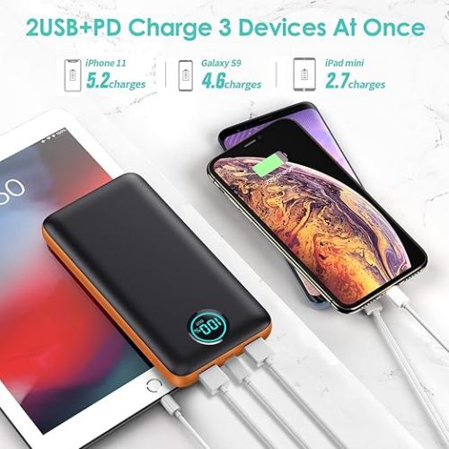  Portable Charger Power Bank 30,800mAh LCD Display Power Bank,25W PD Fast Charging +QC 4.0 Quick Phone Charging Power Bank Tri-Outputs Battery Pack Compatible with iPhone,Android etc(Orange)