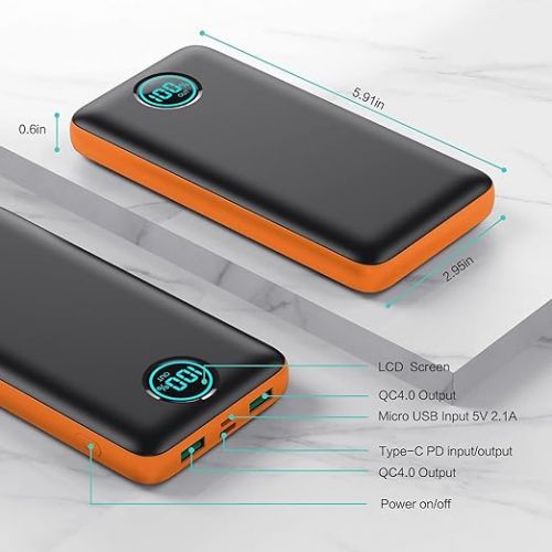  Portable Charger Power Bank 30,800mAh LCD Display Power Bank,25W PD Fast Charging +QC 4.0 Quick Phone Charging Power Bank Tri-Outputs Battery Pack Compatible with iPhone,Android etc(Orange)