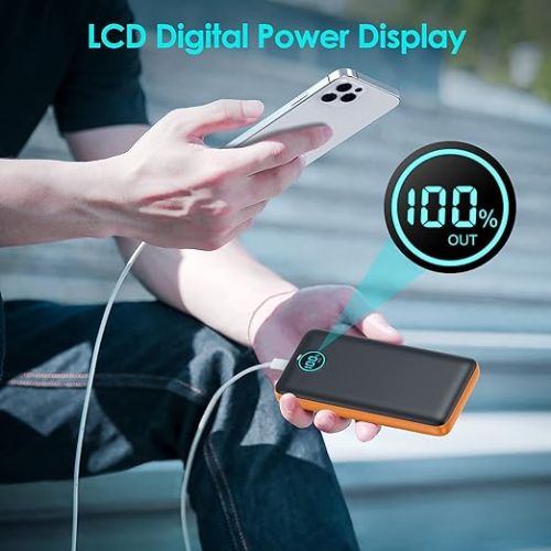  Portable Charger Power Bank 30,800mAh LCD Display Power Bank,25W PD Fast Charging +QC 4.0 Quick Phone Charging Power Bank Tri-Outputs Battery Pack Compatible with iPhone,Android etc(Orange)