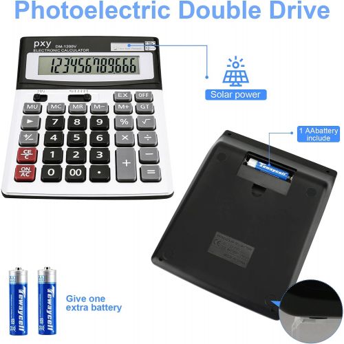  Desk Calculator, Touch Comfortable with Large Buttons, PXY Two Way Power Battery and Solar Standard Function Office Calculators,12 Digit Calculators Large Display Clearly