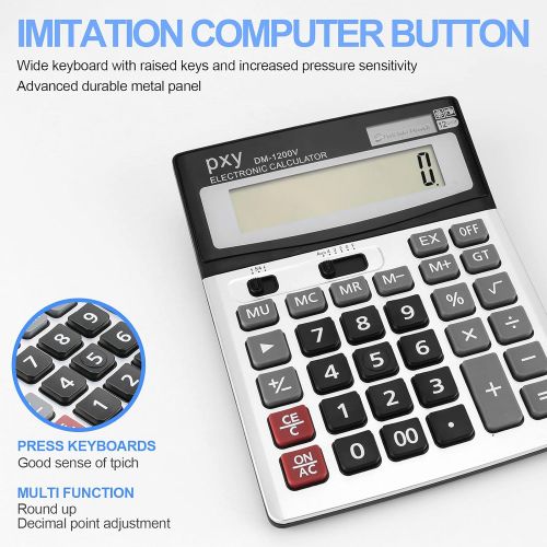  Desk Calculator, Touch Comfortable with Large Buttons, PXY Two Way Power Battery and Solar Standard Function Office Calculators,12 Digit Calculators Large Display Clearly
