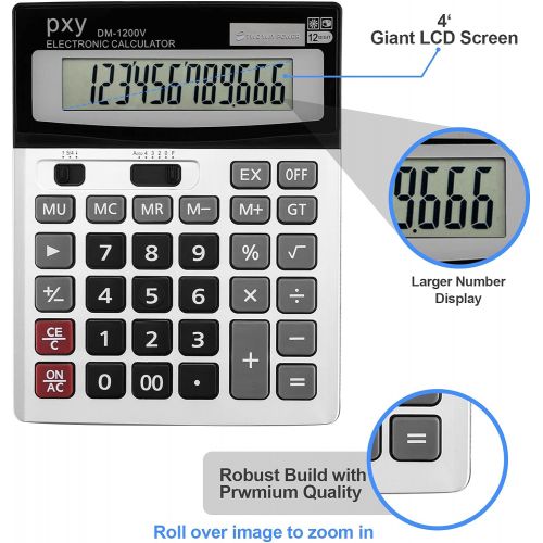  Desk Calculator, Touch Comfortable with Large Buttons, PXY Two Way Power Battery and Solar Standard Function Office Calculators,12 Digit Calculators Large Display Clearly