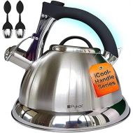 [아마존베스트]Pykal Whistling Kettle with iCool Handle, with Surgical Stainless Steel Tea Kettle for All Hobs, 2 Free Tea Strainers Included, 3 Quarts