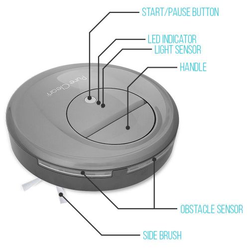  Pyle Upgraded Pure Clean Smart Robot Vacuum Sweeper Cleaner w Self-Navigated Automatic Robotic Floor Cleaning Ability in Selectable Mode - Built in rechrg Battery w LED Light