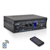 Pyle PCAU48BT - Bluetooth Mini Blue Series Stereo Power Amplifier, 2 x 120 Watt, USB Charge Port, USBSD Memory Card Readers, RCA and AUX (3.5mm) Input Connector Jacks, Remote Cont