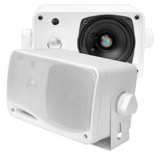  Pyle PYLE PLMR24 - 3-Way Weatherproof Outdoor Speaker Set - 3.5 Inch 200W Pair of Marine Grade Mount Speakers - in a Heavy Duty ABS Enclosure Grill (White)