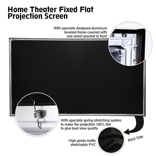  Pyle 110 Matt White Home Theater TV Wall Mounted Fixed Flat Projector Screen - 110 inch 16:9 Full HD Projection - Easy to Set Up for Room Video, Slideshow, Movie  Film Showing