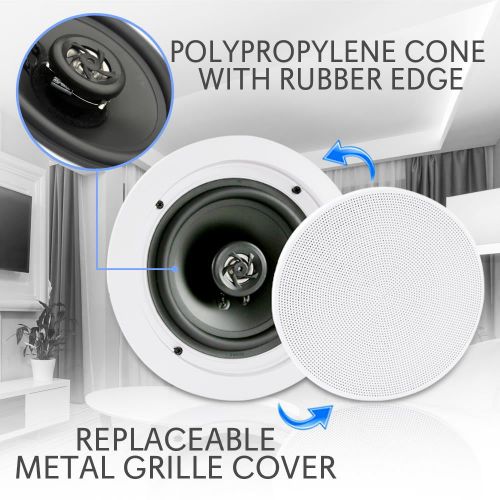  Pyle Dual 8 BT Ceiling  Wall Speakers, 2-Way Flush Mount Home Speaker Pair, 250 Watt