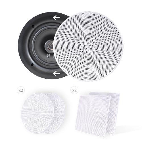  Pyle 5.25 In-Wall  In-Ceiling Dual Stereo Speakers, 150 Watt, 2-Way, Flush Mount, White