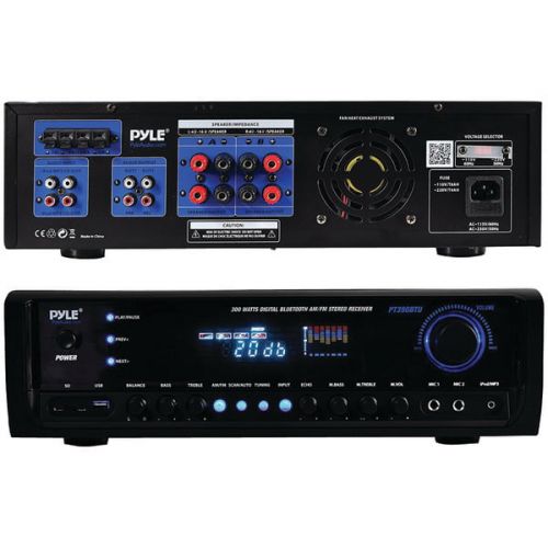  Pyle Home Theater BT Stereo Receiver, Aux (3.5mm) Input, MP3USBSDAMFM Radio, (2) Mic Inputs, 300 Watt