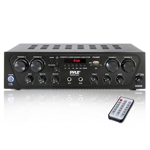  Pyle PTA42BT 500W Compact Bluetooth Home Audio Amplifier, 4-Ch. Audio Source Stereo Receiver System