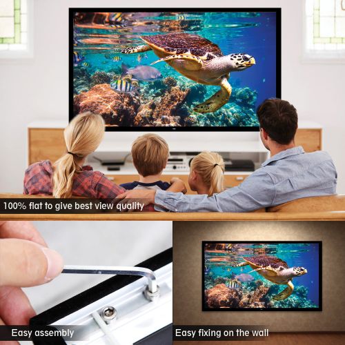  Pyle 120 Matt White Home Theater TV Wall Mounted Fixed Flat Projector Screen - 120 inch 16:9 Full HD Projection - Easy to Set Up for Room Video, Slideshow, Movie  Film Showing