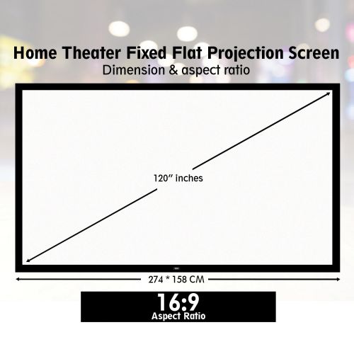  Pyle 120 Matt White Home Theater TV Wall Mounted Fixed Flat Projector Screen - 120 inch 16:9 Full HD Projection - Easy to Set Up for Room Video, Slideshow, Movie  Film Showing