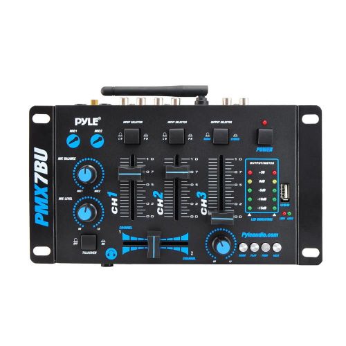  Pyle BT 3-Channel DJ MP3 Mixer, Mic-Talkover, USB Flash Reader, Dual RCA and Microphone Inputs, Headphone Jack