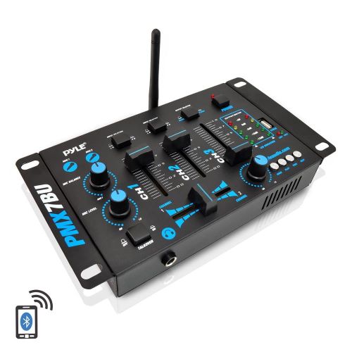  Pyle BT 3-Channel DJ MP3 Mixer, Mic-Talkover, USB Flash Reader, Dual RCA and Microphone Inputs, Headphone Jack