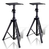 Pyle Dual Studio Monitor 2 Speaker Stand Mount Kit - Heavy Duty Tripod Pair and Adjustable Height from 34.0 to 53.0 w Metal Platform Base - Easy Mobility Safety PIN for Structural