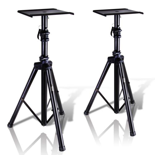  Pyle Dual Studio Monitor 2 Speaker Stand Mount Kit - Heavy Duty Tripod Pair and Adjustable Height from 34.0 to 53.0 w Metal Platform Base - Easy Mobility Safety PIN for Structural