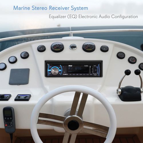  Pyle PYLE PLMRB29B - Marine Bluetooth Stereo Radio - 12v Single DIN Style Boat in Dash Radio Receiver System with Built-in Mic, Digital LCD, RCA, MP3, USB, SD, AM FM Radio - Remote Cont