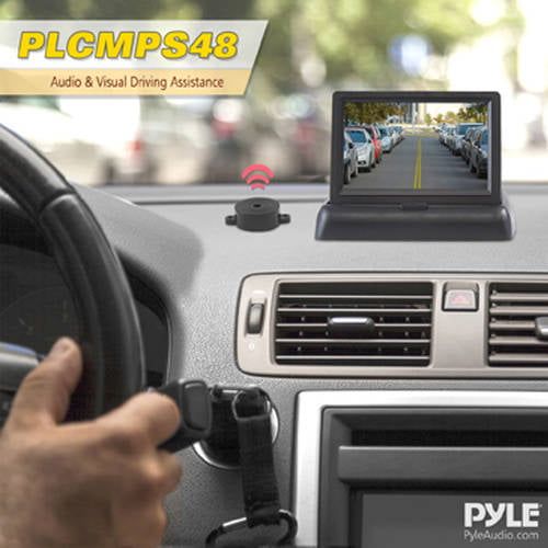  Pyle PYLE PLCMPS48 - Backup Rear View Car Camera Monitor Screen & Alarm Parking Sensors System Reverse Safety Distance Scale Lines, Waterproof Night Vision Angle, 4.3 LCD Video Display