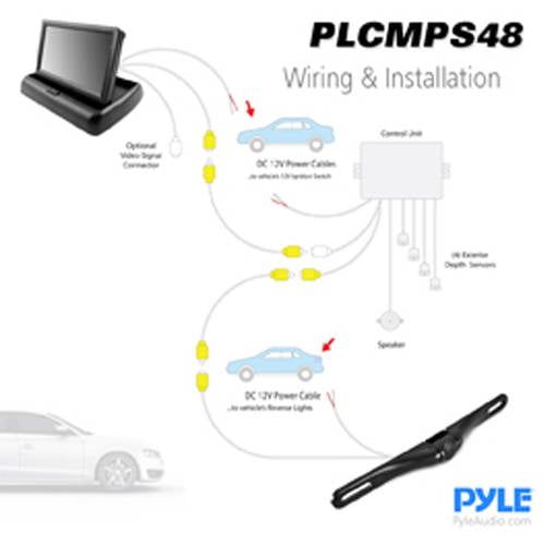  Pyle PYLE PLCMPS48 - Backup Rear View Car Camera Monitor Screen & Alarm Parking Sensors System Reverse Safety Distance Scale Lines, Waterproof Night Vision Angle, 4.3 LCD Video Display