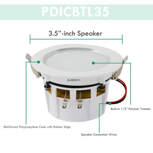  Pyle PDICBTL35 - 3.5’’ Bluetooth Ceiling / Wall Speaker Kit, 2-Way Aluminum Frame Speakers with Built-in LED Light