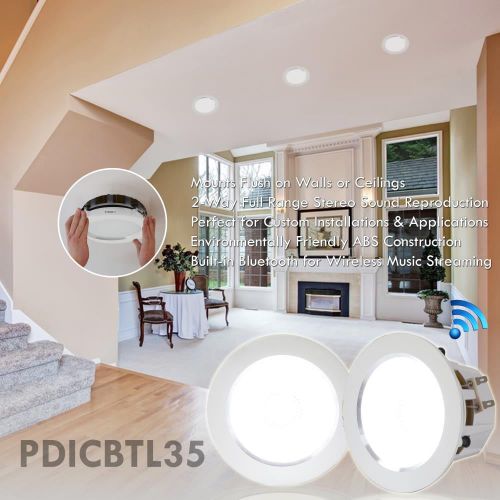  Pyle PDICBTL35 - 3.5’’ Bluetooth Ceiling / Wall Speaker Kit, 2-Way Aluminum Frame Speakers with Built-in LED Light