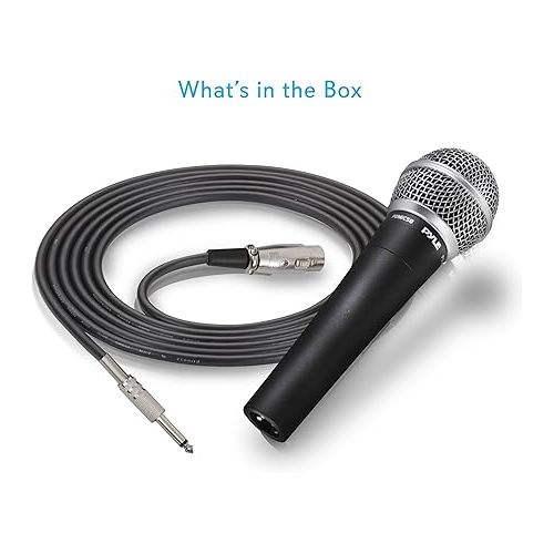  Pyle Handheld Microphone Dynamic Moving Coil Cardioid Unidirectional Includes 15ft XLR Audio Cable to 1/4'' Audio Connection (PDMIC58)