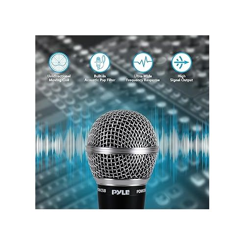  Pyle Handheld Microphone Dynamic Moving Coil Cardioid Unidirectional Includes 15ft XLR Audio Cable to 1/4'' Audio Connection (PDMIC58)