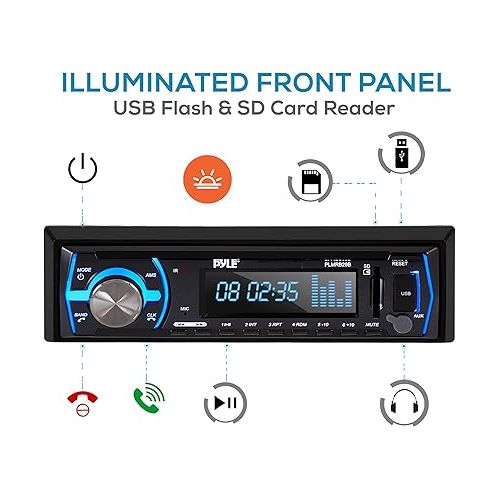  6.5 Inch Dual Marine Speakers - 2 Way IP44 Audio Stereo Sound System with 200 Watt Power - 1 Pair & Marine Bluetooth Stereo Radio - 12v Single DIN Style Boat in Dash Radio Receiver System