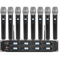 Pyle's Premium 8-Channel UHF Wireless Microphone System - Featuring 8 Handheld Mics, Rack Mountable Receiver Base, RF/AF Radio/Audio Frequency, Digital Display, and Independent Channel Volume Control