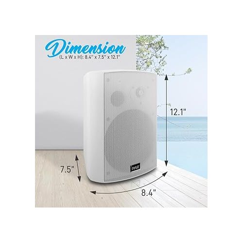  Outdoor Wall-Mount Patio Stereo Speaker - Waterproof Bluetooth Wireless & No Amplifier Needed - Portable Electric Theater Sound Surround System - Pyle PDWR61BTWT