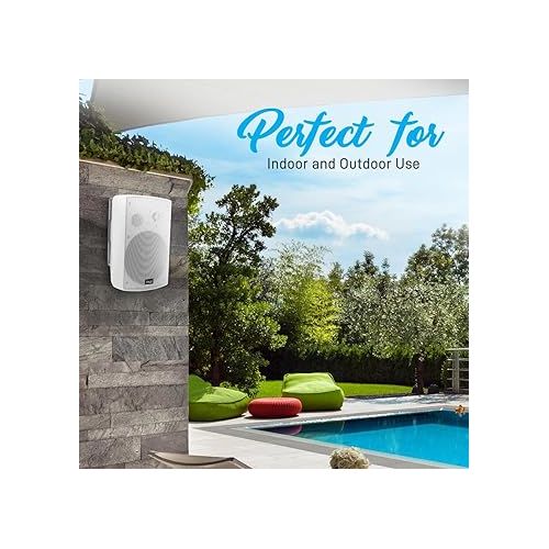  Outdoor Wall-Mount Patio Stereo Speaker - Waterproof Bluetooth Wireless & No Amplifier Needed - Portable Electric Theater Sound Surround System - Pyle PDWR61BTWT