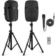 Pyle Wireless Portable PA system - 1000W High Powered Bluetooth Compatible Active + Passive Pair Outdoor Sound Speakers w/ USB SD MP3 AUX - 35mm Mount, 2 Stand, Microphone, Remote - Pyle PPHP1049KT