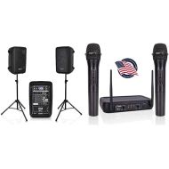 Pyle PA Speaker & Microphone DJ Mixer Bundle - 300W Portable Bluetooth Speaker System with Wired Mics, Stands & Cables