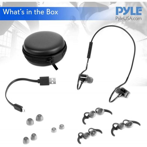  Pyle in Ear Wireless Bluetooth Headphones - Waterproof Black Cordless Sports Earbuds Headset Earphones, Ear Buds Wireless Headphones w/Microphone for Audio Video Running Gym Workout Gam