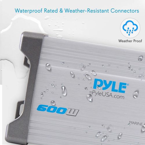  Pyle 4-Channel Marine Amplifier Receiver - Waterproof and Weatherproof Audio Subwoofer for Boat Stereo Speaker & Other Watercraft - 1200 Watt Power, Wired RCA, AUX and MP3 Audio In